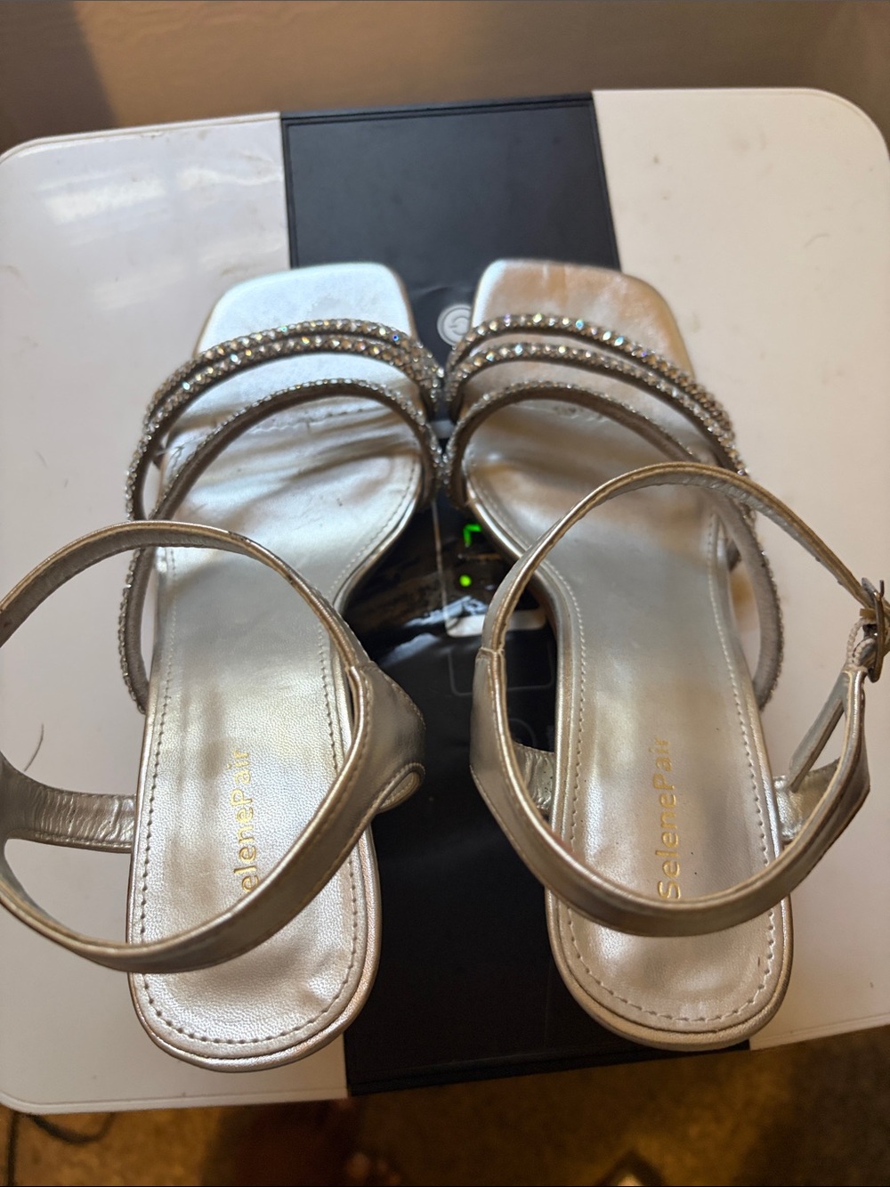 Silver Rhinestone Strappy Heeled Sandals